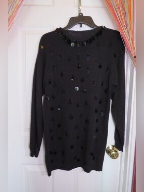 VINTAGE 90S Black Sequin-Embellished Crewneck Sweater DRESS
